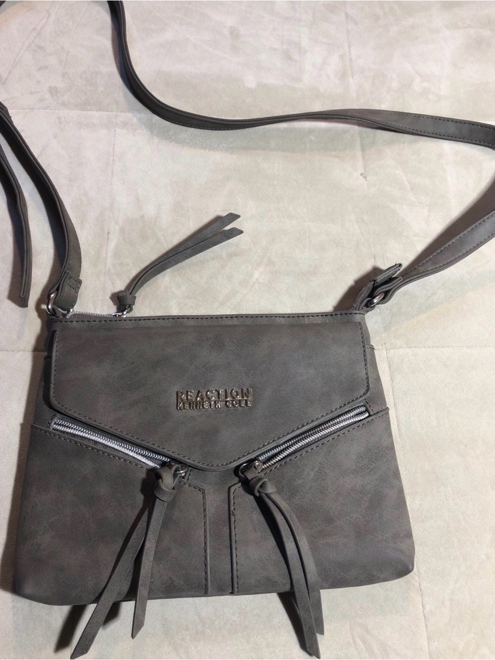 Kenneth Cole Reaction Charcoal Gray Crossbody with Tassel Zips